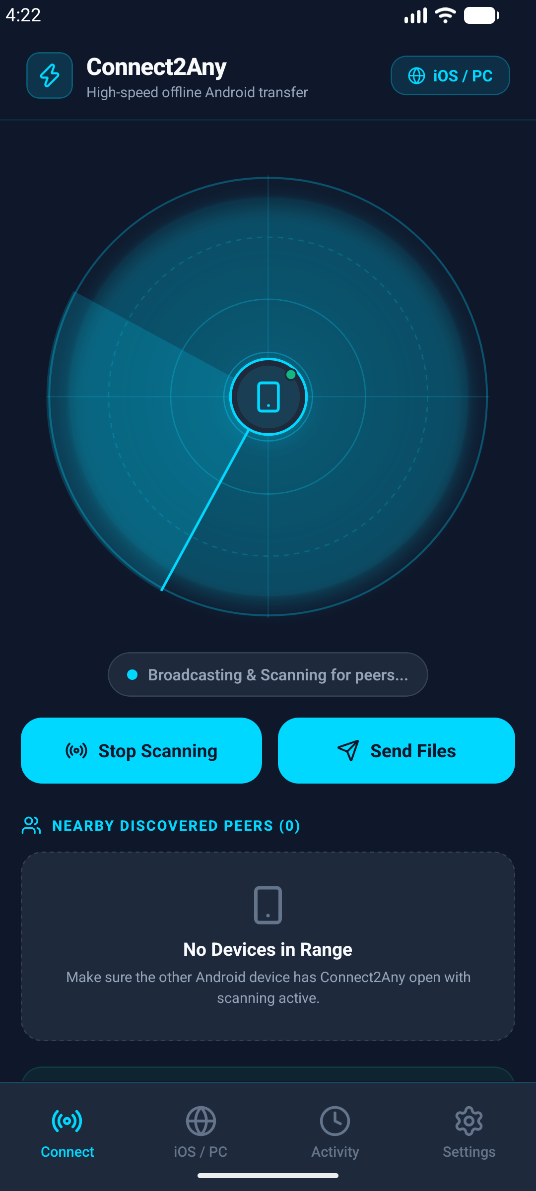 Connect2Any Radar Discovery Screen